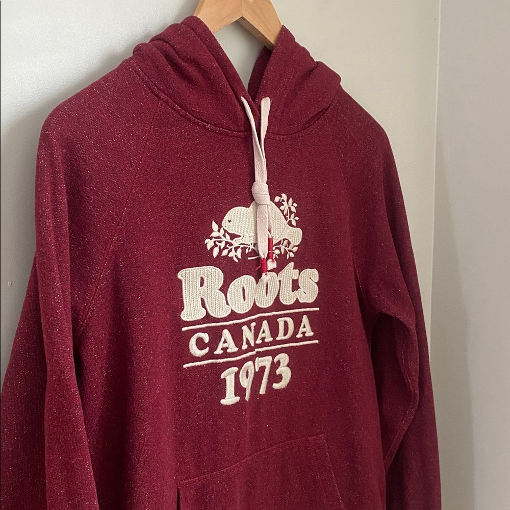 Roots Cabin Collection Original Pullover Hoodie XS Maroon Canadian Cozy Fall - Picture 3 of 11